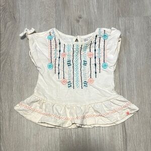 Embroidered Kids Top - White with Blue and Pink Accents